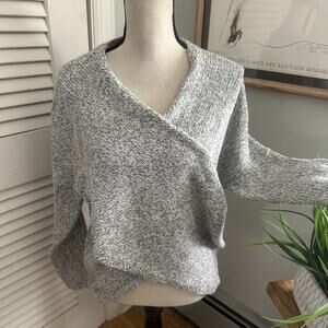 Aeon Sweater Womens Small Gray Marled Knit Faux Wrap Lagenlook Minimalist Boho